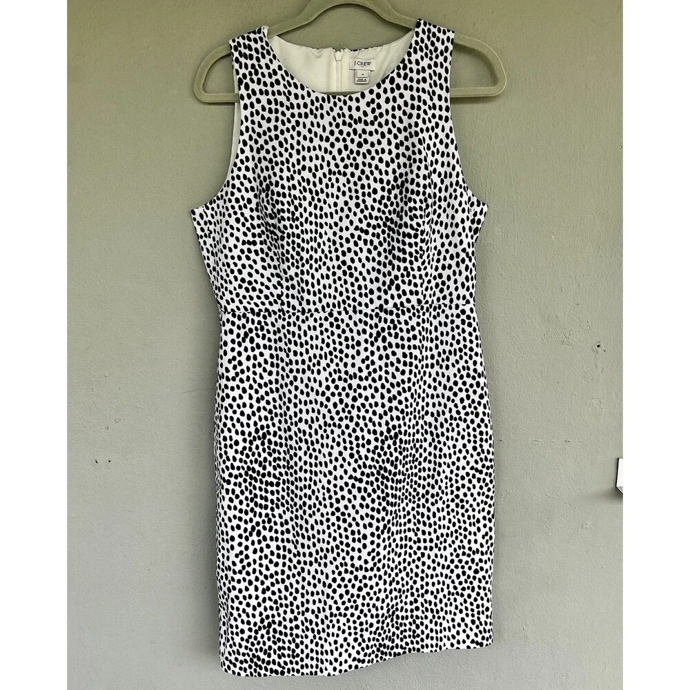 J.Crew Sheath Dress Womens 12 Navy White Polka Dot Sleeveless Career Cocktail
